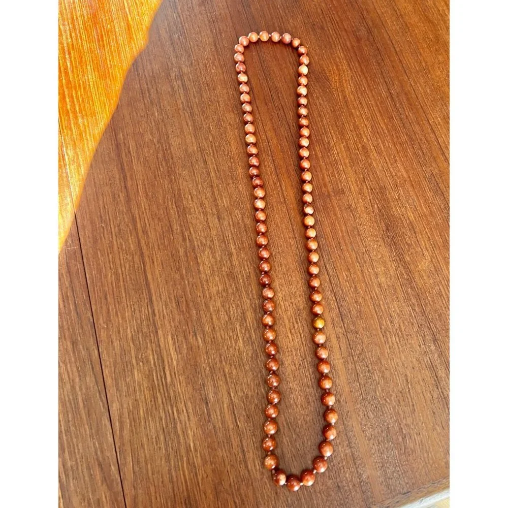 Goldstone Beaded Necklace 38" Long Round Polished Beads With Warm Brown Tones - Picture 2 of 9